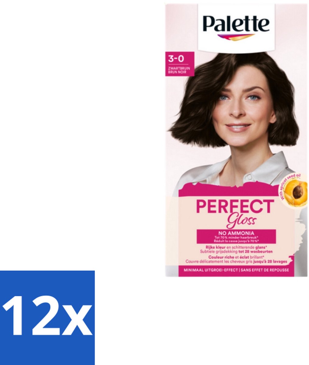 12 x Poly Palette – Haarverf – 3-0 Zwartbruin – 115 ml - Haarkleuring - Gloss - Zwart Bruin - Ammoniakvrij - Haarverf