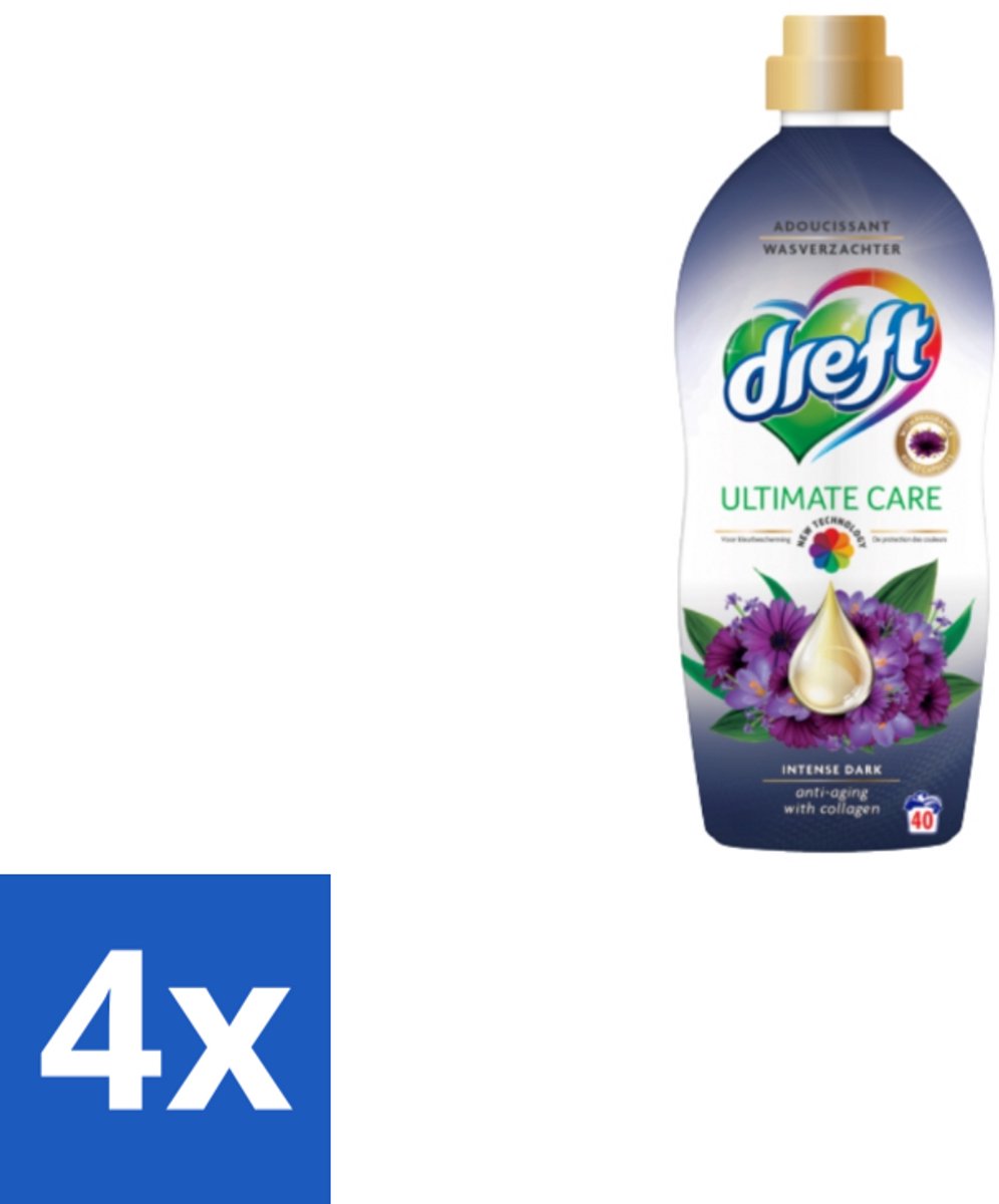 4 x Dreft – Wasverzachter – Ultimate Care Intense Dark – 40 Wasbeurten - Wasverzachter - Kleurbescherming - Collageen - Wasgoed Verzorgen - Anti-aging Was