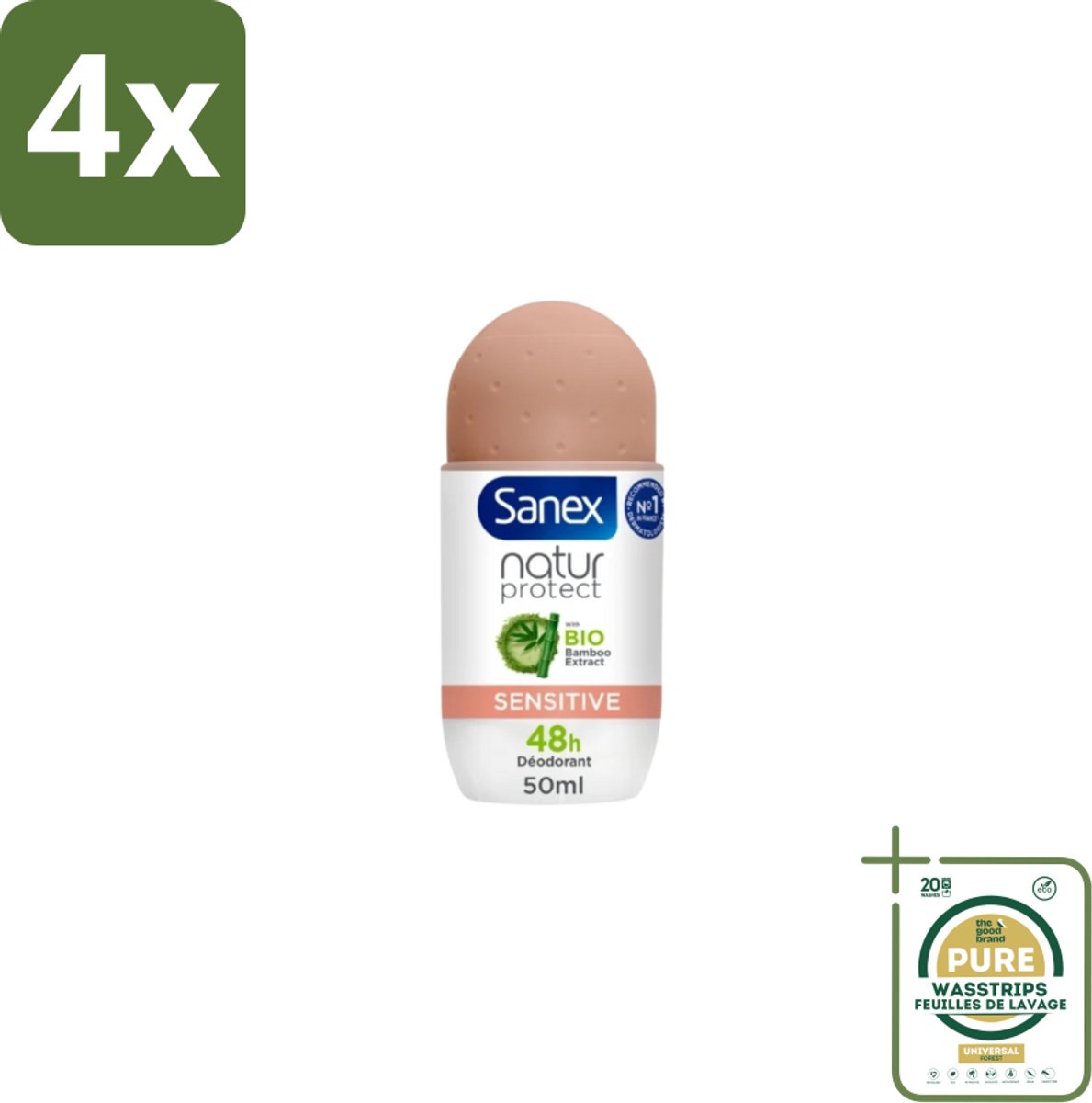 Sanex – Deodorant Roll-On – Natur Protect Sensitive – 50 ml - Voordeelverpakking - 4 stuks - Natuurlijke bescherming - Milde deodorant