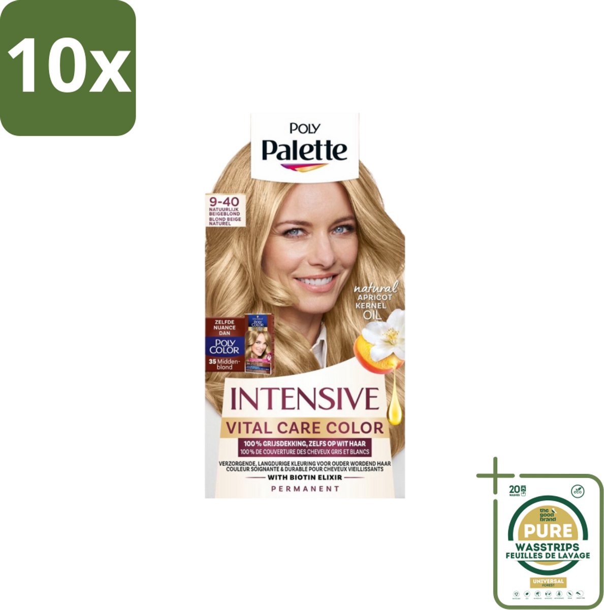 10 x Poly Palette – Haarverf – 9-40 Natuurlijk Beigeblond – 115 ml - Grootverpakking - Natuurlijk Blond - Beigeblond - Grijsdekking - Haarverzorging - Haarversterking