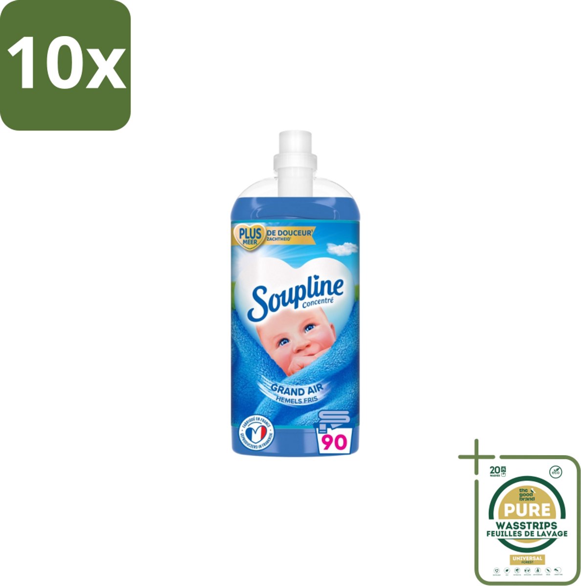 10 x Soupline – Wasverzachter – Mediterrane Tuin – 950 ml - Grootverpakking - Wasverzachter - Mediterrane Tuin - Frisse Geur - Zijdezachte Kleding - Wasverzachter Voor Kleding