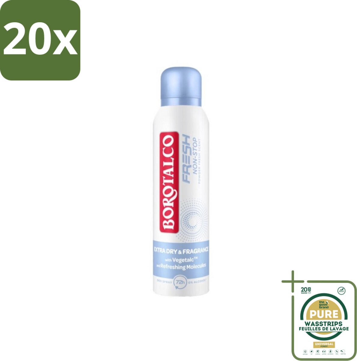 20 x Borotalco – Deodorant Spray – Fresh Non-Stop – 150 ml - Grootverpakking - Frisheid - Zweetbestendig - Menthol - Koel Gevoel - Deodorant Spray