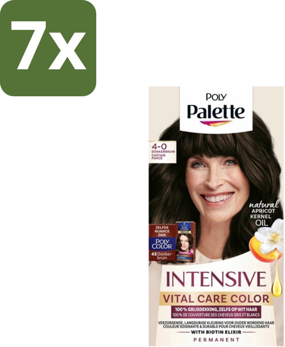 7 x Poly Palette – Haarverf – 4-0 Donkerbruin – 115 ml - Haarkleur - Haarkleuring - Grijsdekking - Donkerbruin - Haarverzorging
