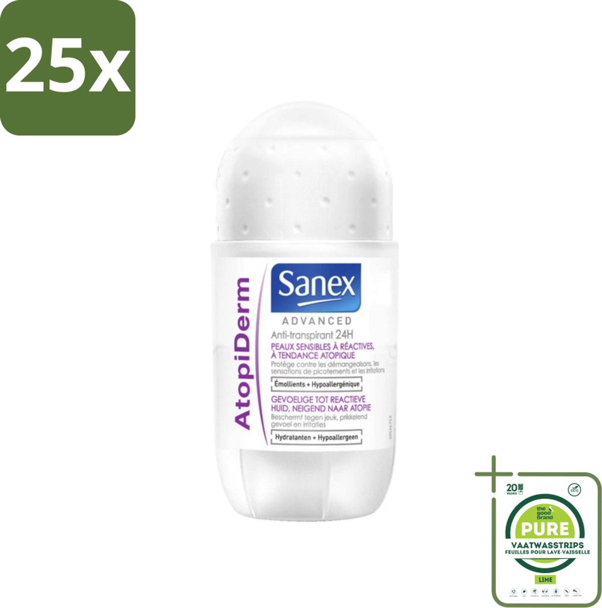 25 x Sanex Advanced - Gevoelig - Deodorant Roller - 24h Anti-Transpirant - Geavanceerd Atopiderm - 50 ml - Grootverpakking - Sanex Deodorant - Deodorant Gevoelige Huid - 24 Uur Bescherming - Atopiderm - Deodorant Roll-on