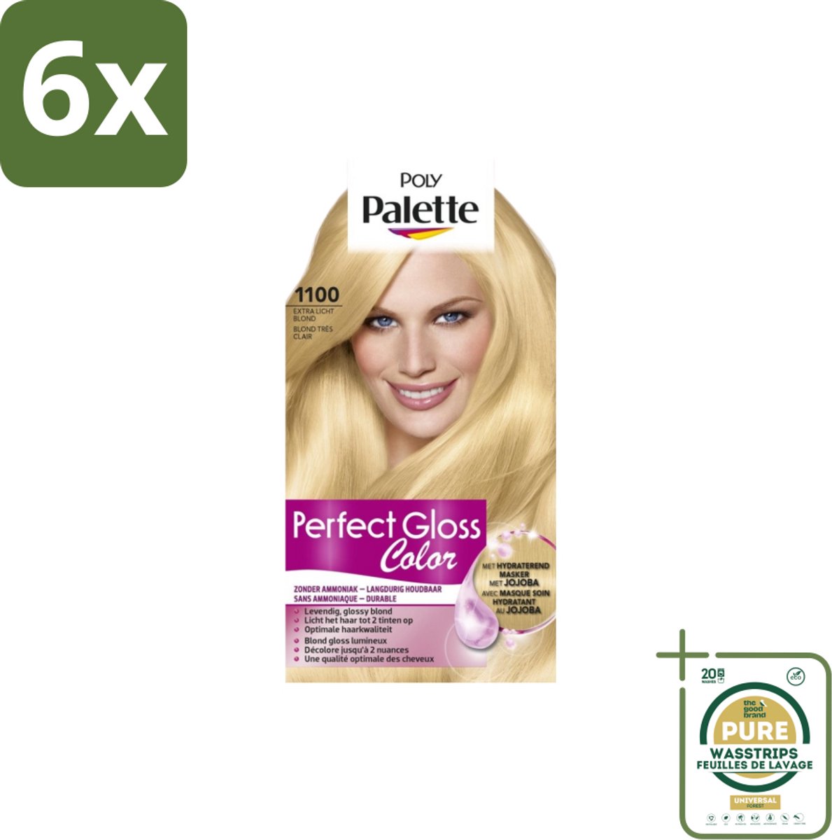 Poly Palette – Haarverf – 1100 Extra Licht Blond – 115 ml - Voordeelverpakking - 6 stuks - Haarkleur - Haarkleuringsmasker