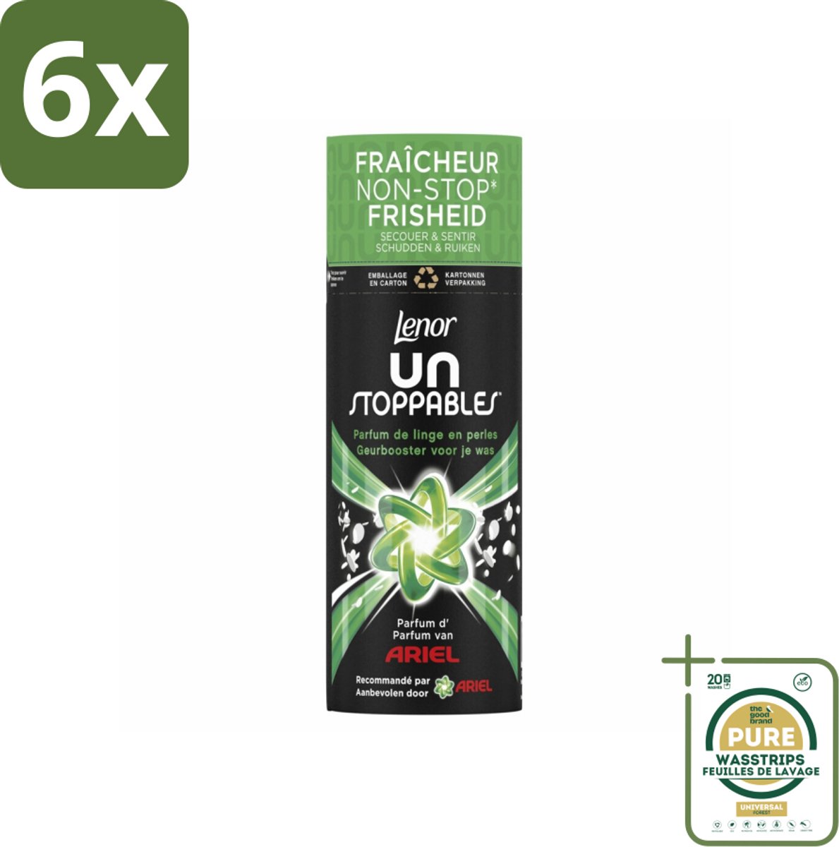 Lenor Unstoppables – Geurbooster – Ariel – 13 Wasbeurten – 165 g - Voordeelverpakking - 6 stuks - Wasgeur - Wasgeur boost