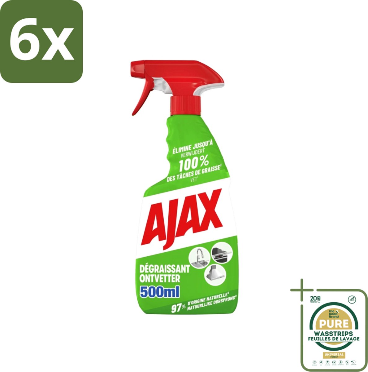 Ajax – Ontvetter Spray – 500 ml - Voordeelverpakking - 6 stuks - Vet verwijderen - Keukenreiniger