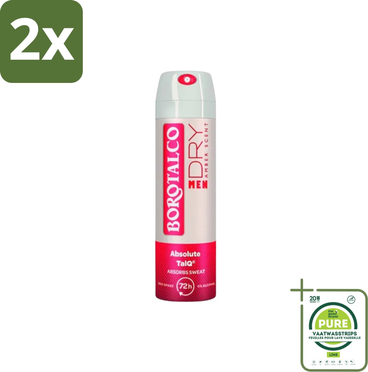 Borotalco – Deodorant Spray – Men Amber Geur – 150 ml - Voordeelverpakking - 2 stuks - Deodorant spray - Mannelijke geur