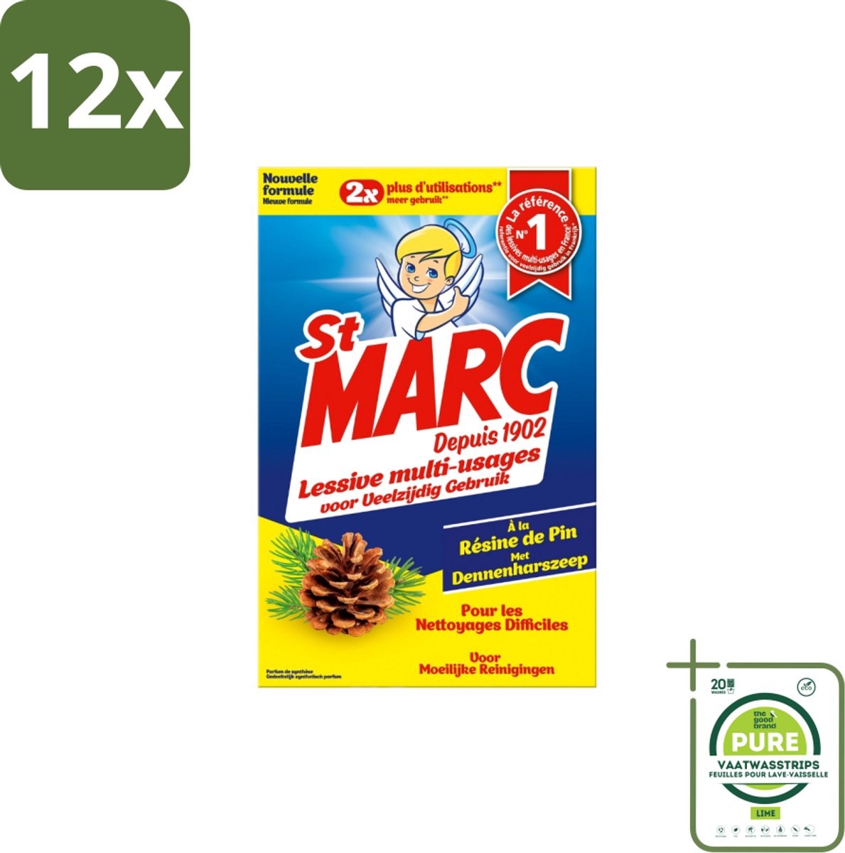 St. Marc – Wasmiddel – Multifunctioneel Dennenhars – 1,4 kg - Voordeelverpakking - 12 stuks - Reiniger - Dennenhars