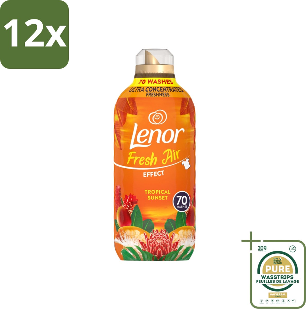 Lenor – Wasverzachter – Tropical Sunset – 70 Wasbeurten – 980 ml - Voordeelverpakking - 12 stuks - Zomerse geur - Tropische geur