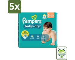 5 x Pampers – Luiers – Baby-Dry Maat 3 (6-10 kg) – 34 Luiers - Grootverpakking - Babyluier - Babydouche - Droge Luier - Luier Voor Baby - Luier 3 Kg