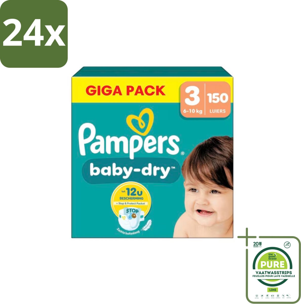 Pampers – Luiers – Baby Dry Maat 3 – 150 Luiers - Voordeelverpakking - 24 stuks - Baby-dry luiers - Lekken voorkomen