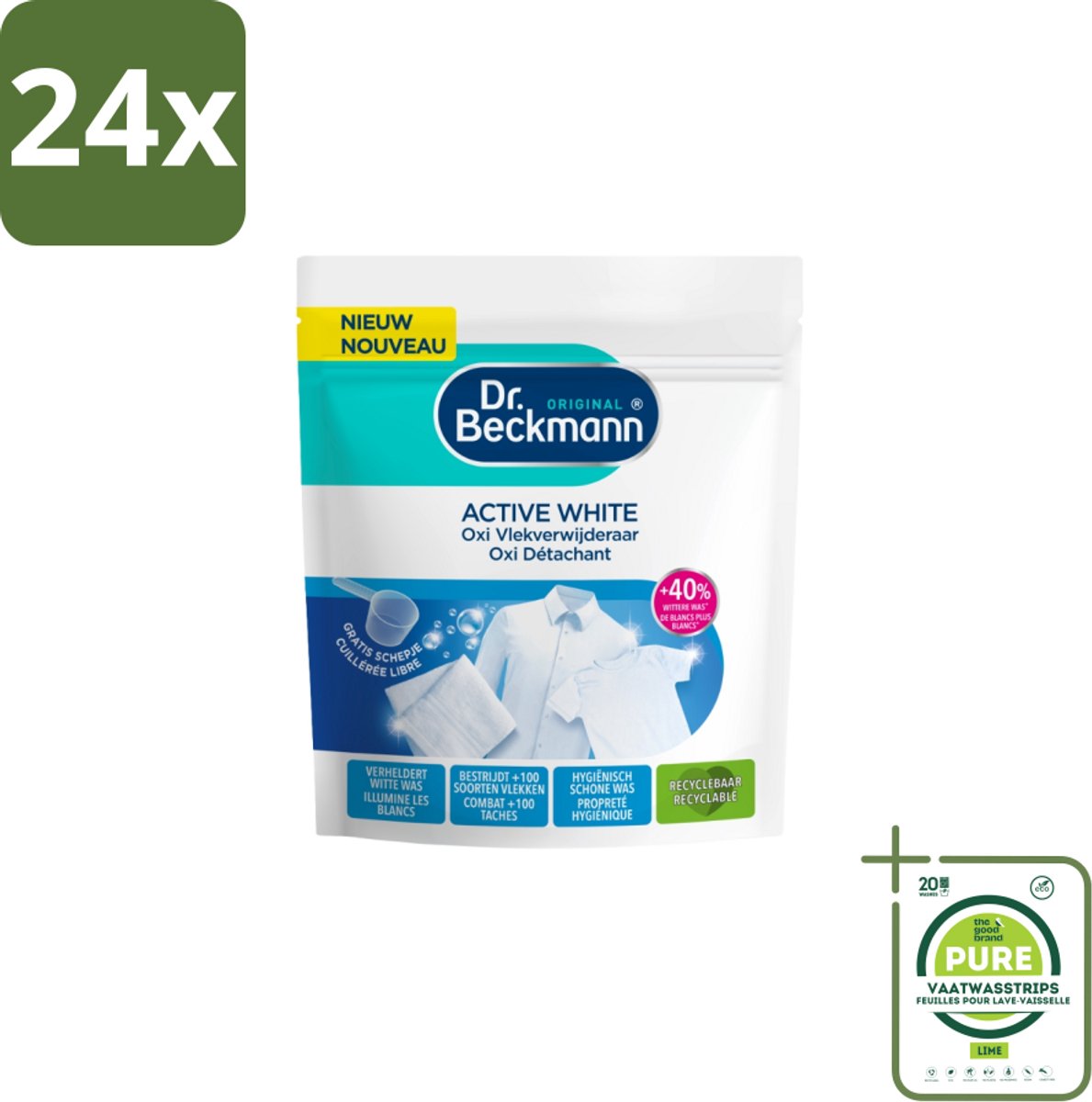 Dr. Beckmann – Active White Oxi – Witte Was Poeder – 400 g - Voordeelverpakking - 24 stuks - Wasmiddel - Vlekverwijderaar