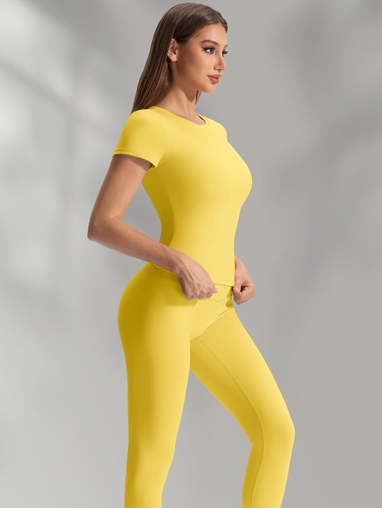 Currero Pilates Pak Dames - Yoga - Buttshaper - Gym - Fitness - Butt Lift - Bil Vergrotend - Heup Liftend - Yogakleding - Geel L — afbeelding 2