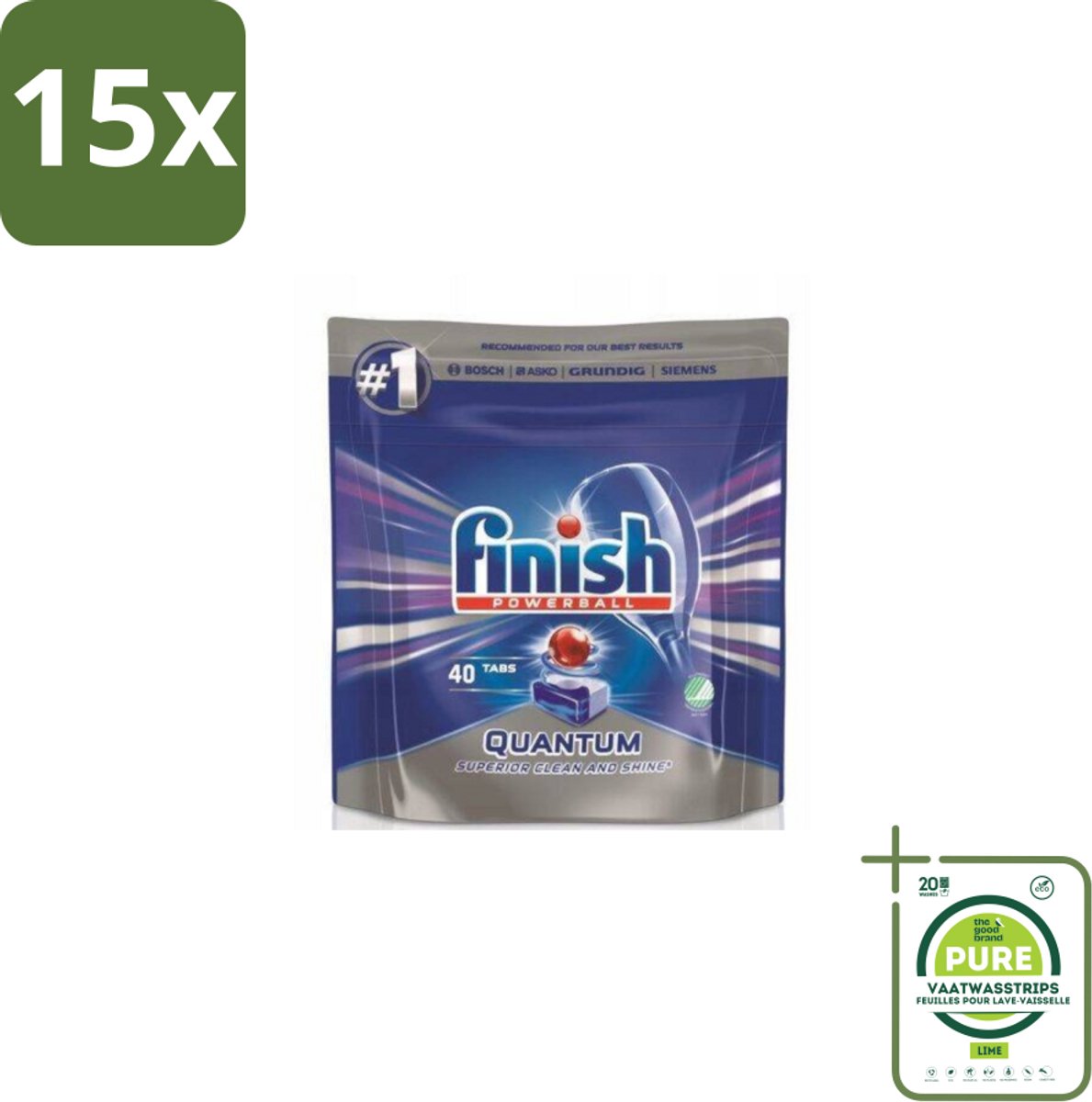 15 x Finish – Vaatwastabletten – Quantum Regular – 40 Capsules - Grootverpakking - Vaatwastabletten - Vaatwasser - Vaat Reinigen - Vaatwasser Tablet - Vaatwasser Tabletten