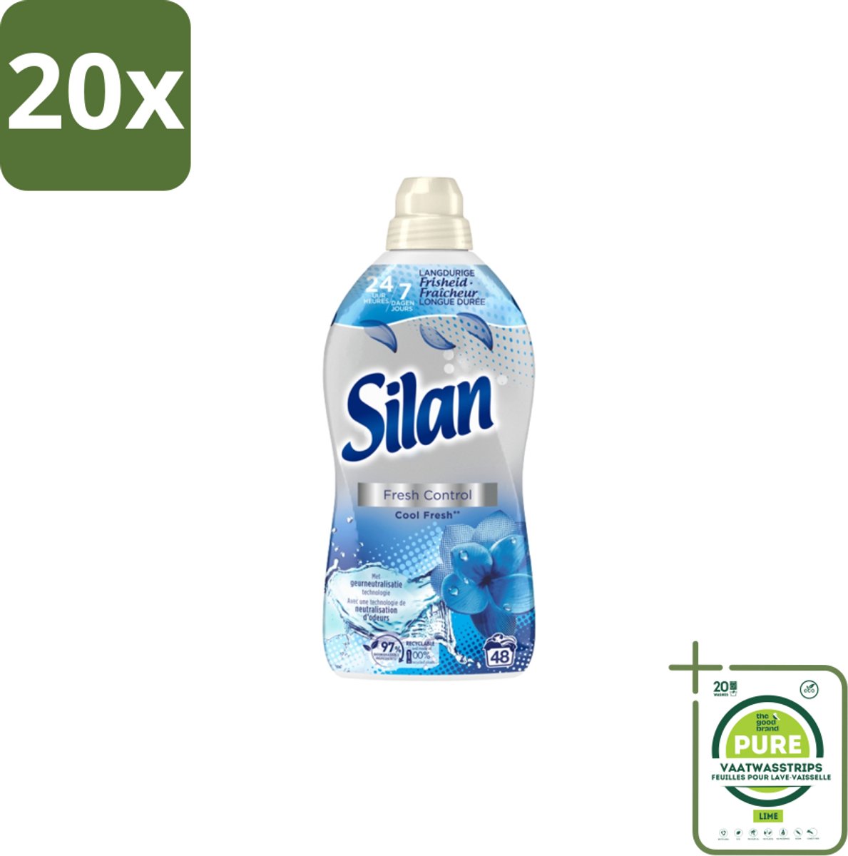 20 x Silan – Wasverzachter – Fresh Control Cool Fresh – 1056 ml - Grootverpakking - Wasverzachter - Frisheid - Kleding Verzorgen - Koele Geur - Wasgoed Verzorgen