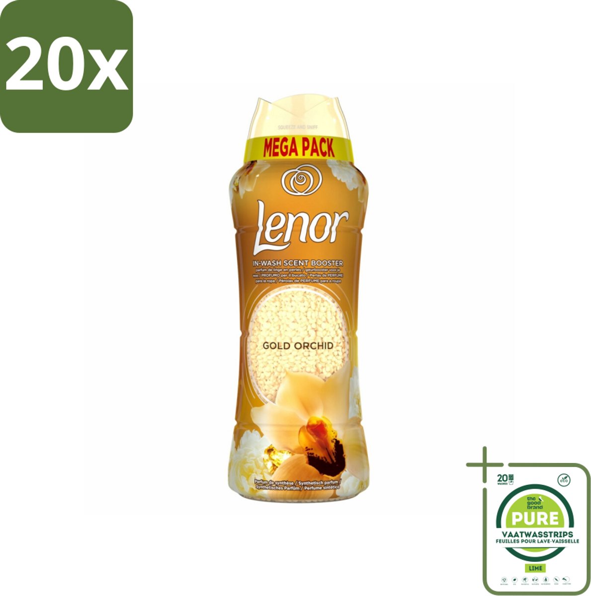 20 x Lenor – Geurparels – Gouden Orchidee – 570 g - Grootverpakking - Geurparel - Wasgeur - Orchidee - Vanille - Wasgeurparfum