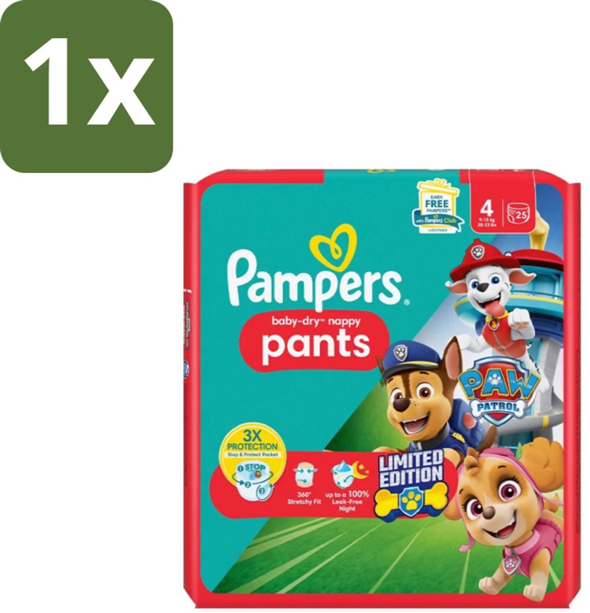 1 x Pampers – Luierbroekjes – Baby Dry Pants Paw Patrol Maat 4 – 25 Luiers - Baby Luier - Luierbroek - Droge Luier - Luier Voor Baby - Luier Met Paw Patrol