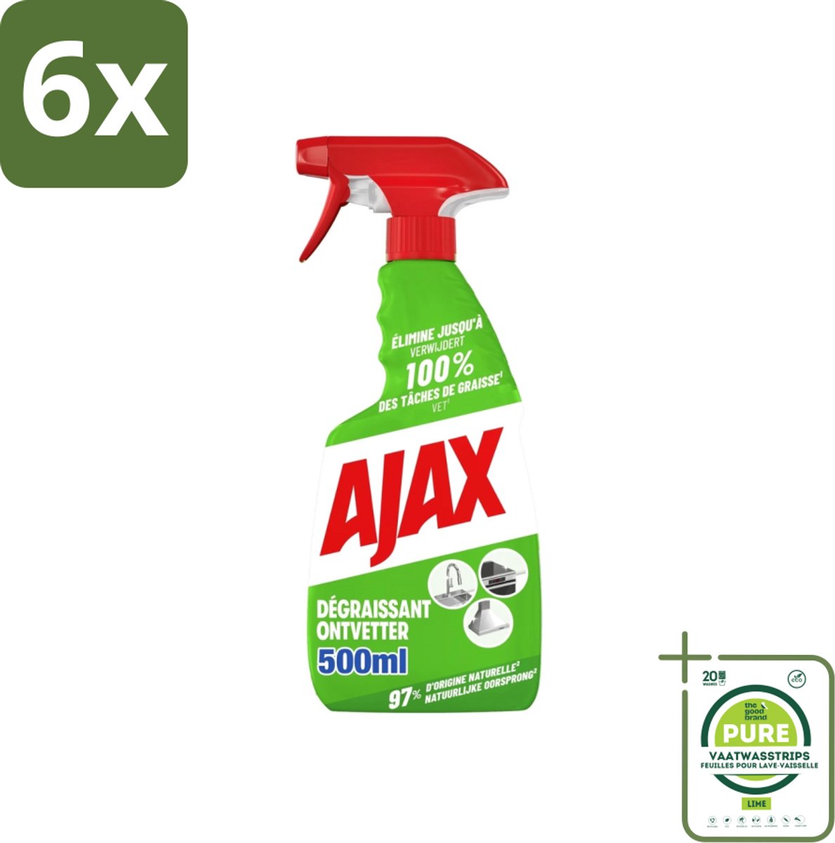 Ajax – Ontvetter Spray – 500 ml - Voordeelverpakking - 6 stuks - Ajax ontvetter - Ontvetter spray 500 ml