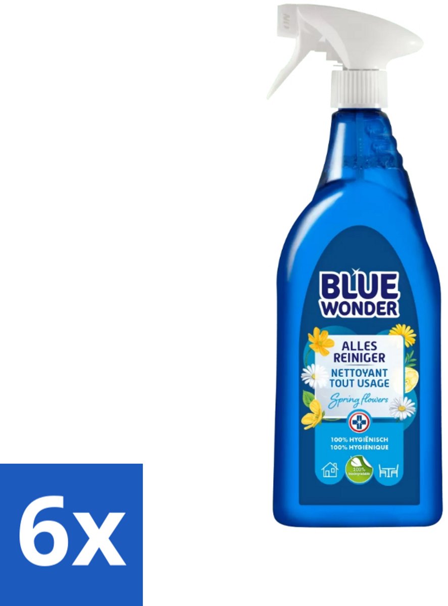 6 x Blue Wonder - Allesreiniger - Lente Bloemen - Hygiënisch - Biologisch Afbreekbaar - 750 ml - Allesreiniger - Schoonmaakmiddel - Biologisch Afbreekbaar - Natuurlijke Reiniger - Lentegeur