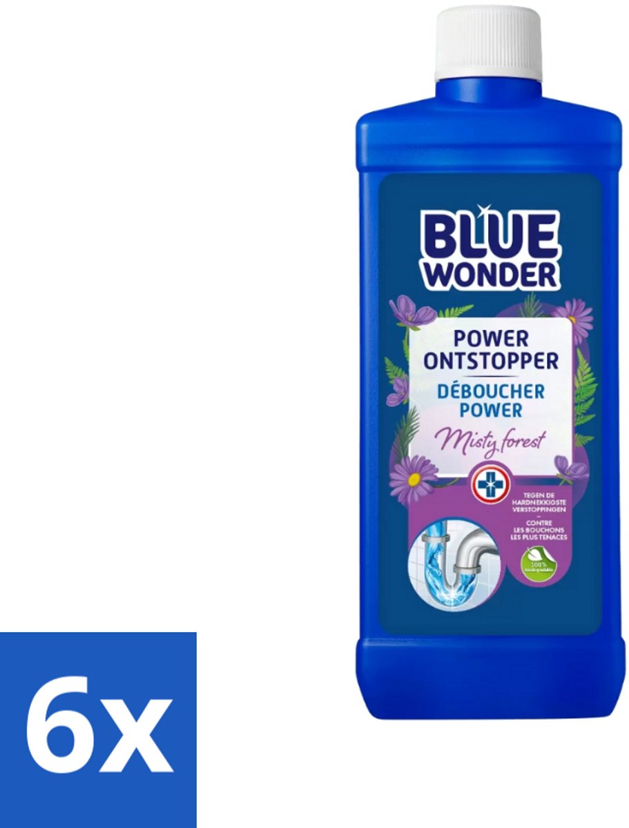 6 x Blue Wonder - Ontstopper - Misty Forest - Tegen Hardnekkige Ontstopping - 500 ml - Ontstopper - Verstoppingen - Afvoer - Gootsteen - Wastafel