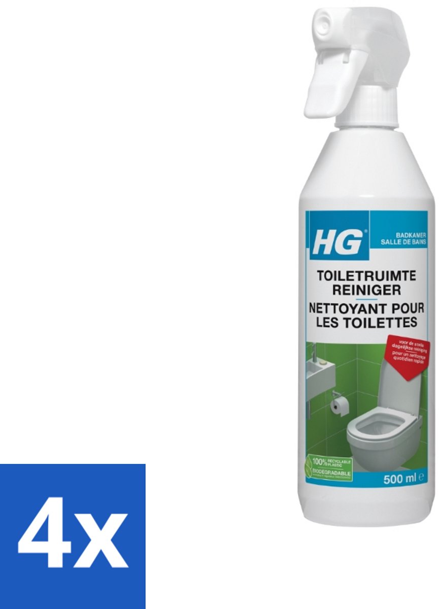 4 x HG Toiletruimte Reiniger 500 ml - Toilet Schoonmaak - Toiletruimte Reiniger - Badkamersreiniger - Snel Drogend - Fris Ruikend