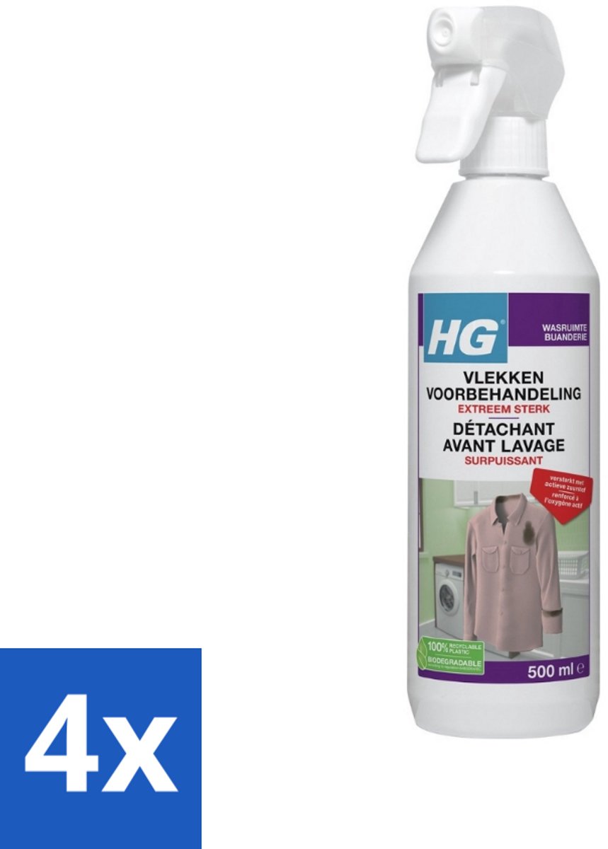 4 x HG Vlekken Voorbehandeling Extra Sterk 500 ml - Vlekkenverwijderaar - Vlekken Verwijderen - Hardnekkige Vlekken - Wasmiddel - Textielreiniger