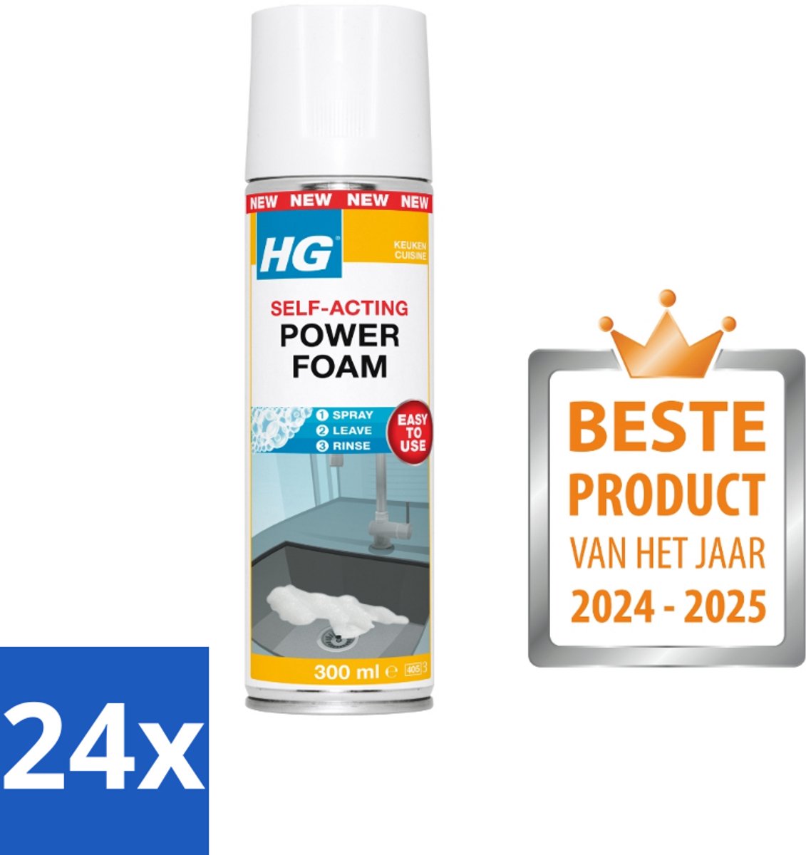 24 x HG - Power Foam Keuken - Vetoplossende Spray - 300 ml - Keukenreiniger - Vetverwijderaar - Schoonmaakspray - HG Power Foam - Keuken Schoonmaken