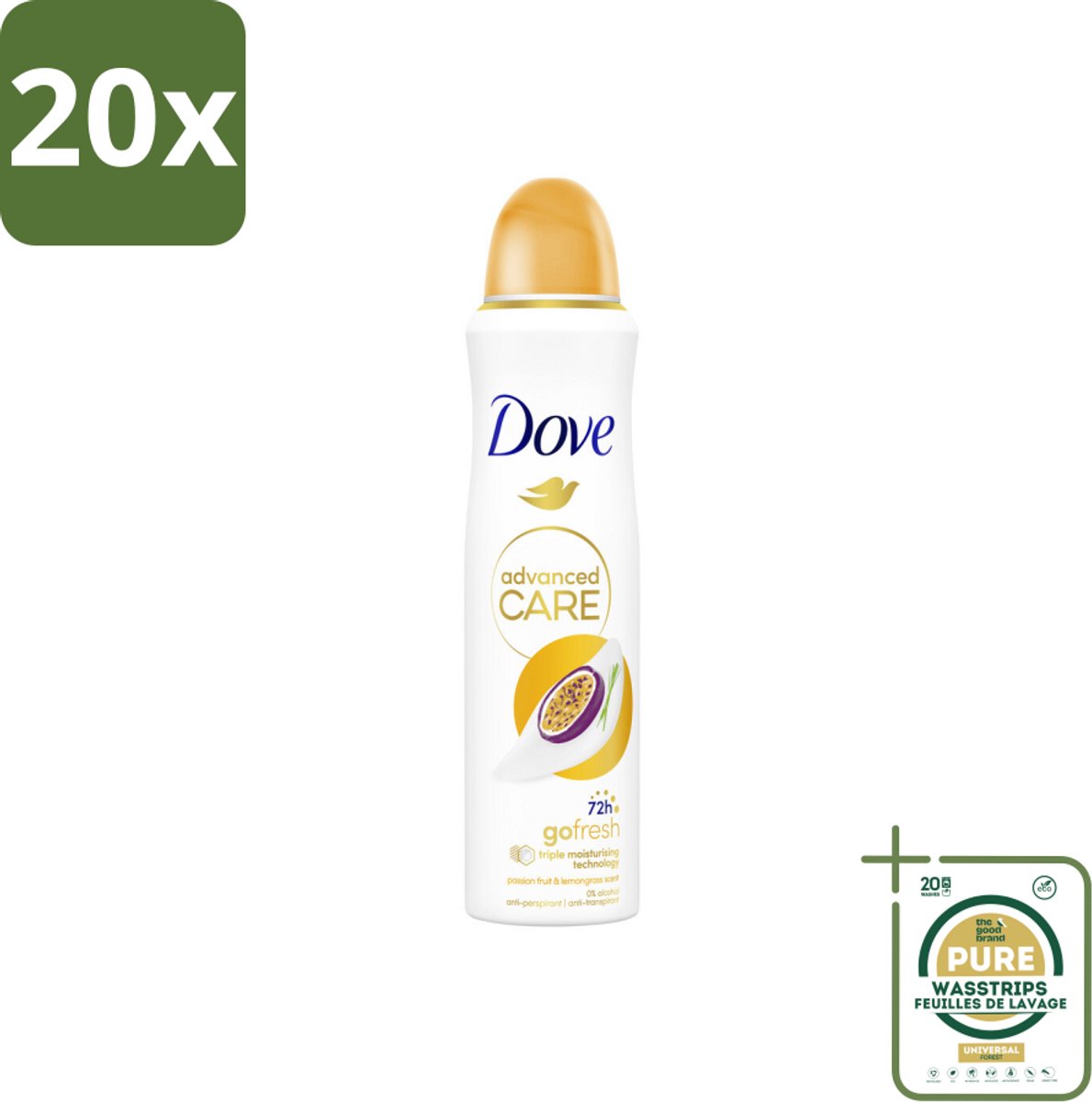 20 x Dove – Deodorant Spray – Passievrucht & Citroengras – 150 ml - Grootverpakking - Anti-transpirant Spray - Passievrucht En Citroengras - 48 Uur Bescherming - Deodorant Spray - Fruitige Geur