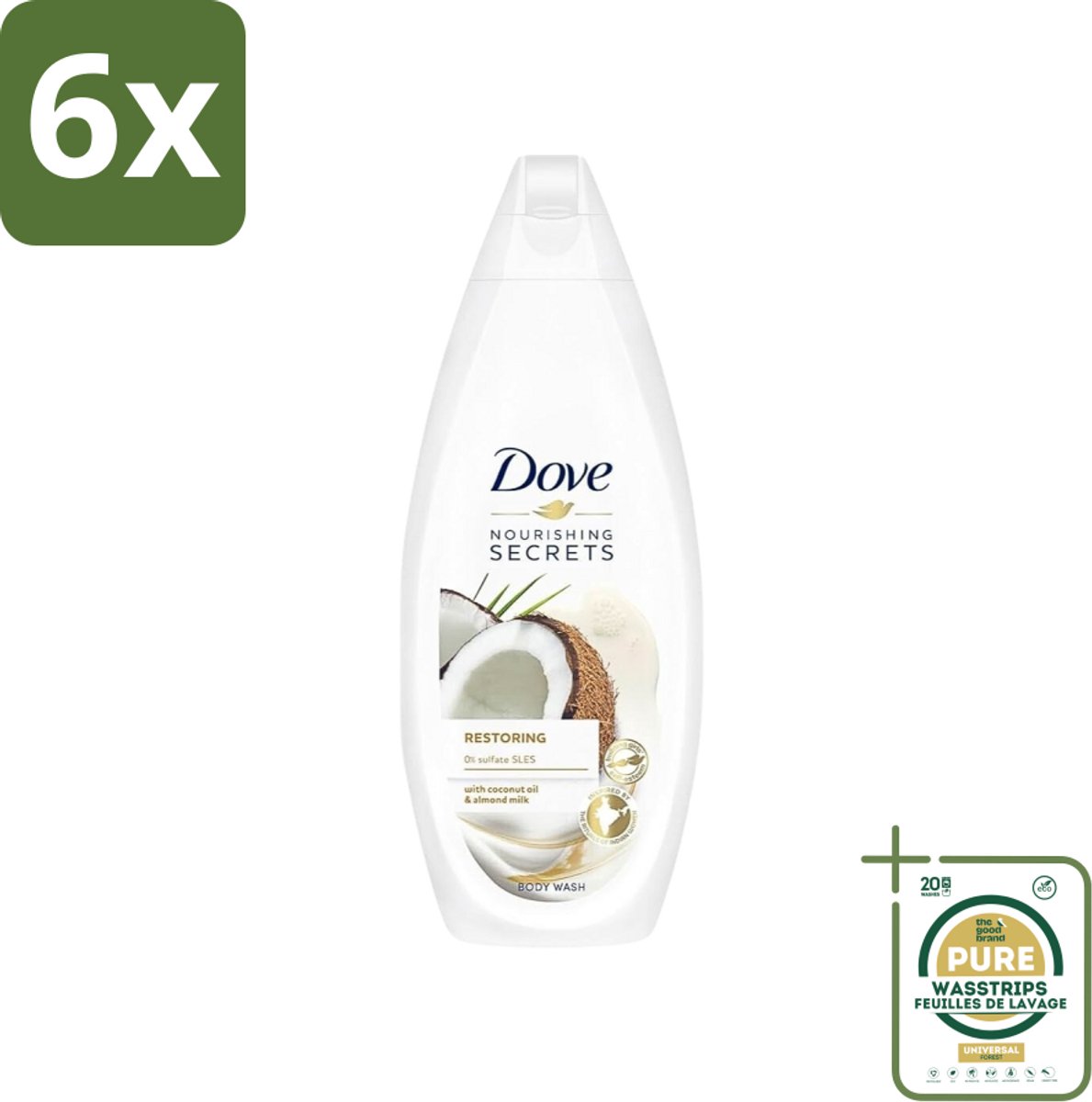 Dove Nourishing Secrets - Douchegel - Kokosolie & Amandel melk - Sulfaatvrij - 250 ml - Voordeelverpakking - 6 stuks - Amandelmelk - Hydratatie