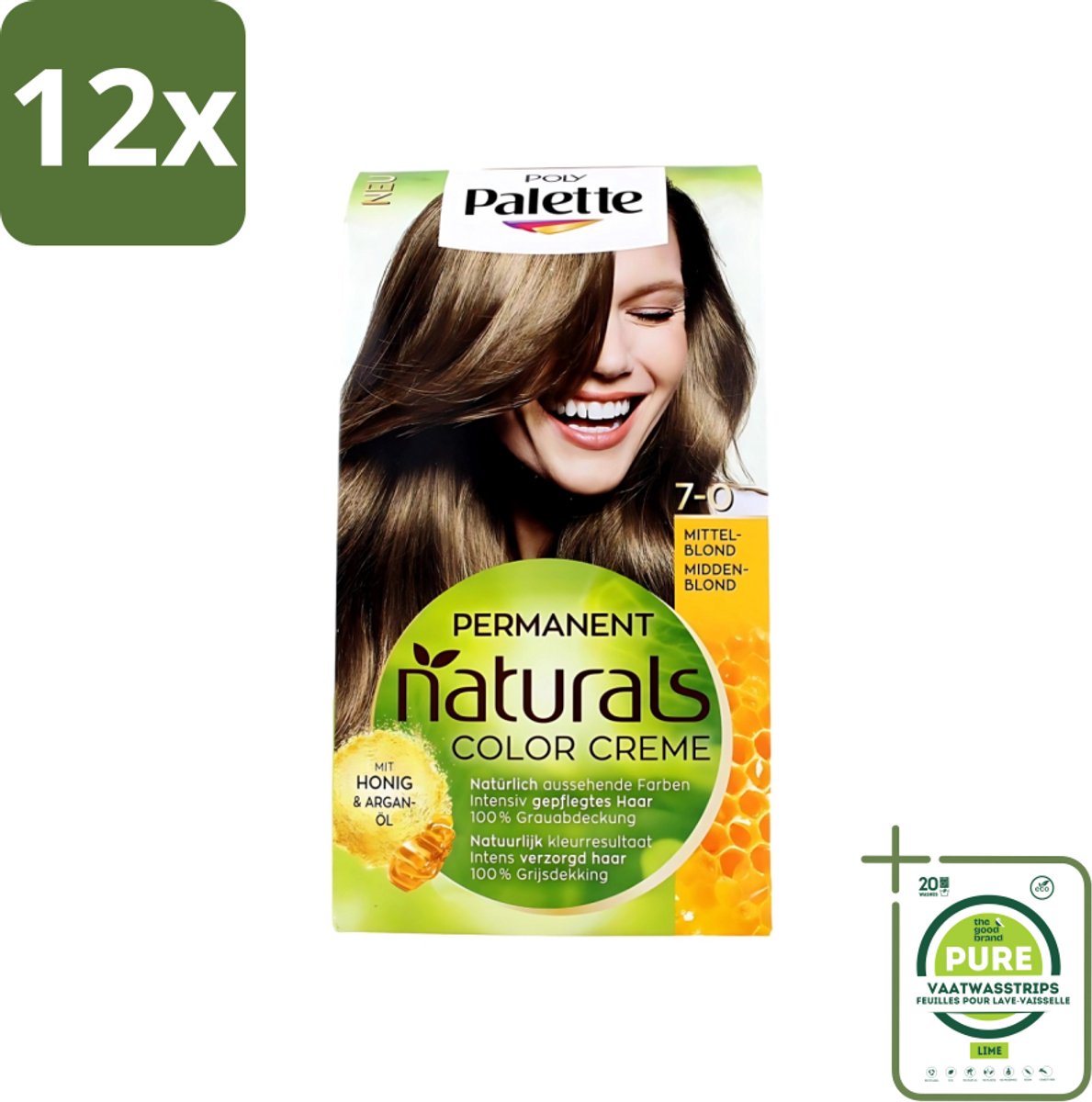 Poly Palette - Haarverf - Middenblond 7-0 - 115ml - Voordeelverpakking - 12 stuks - Haarverf - Permanente haarverf
