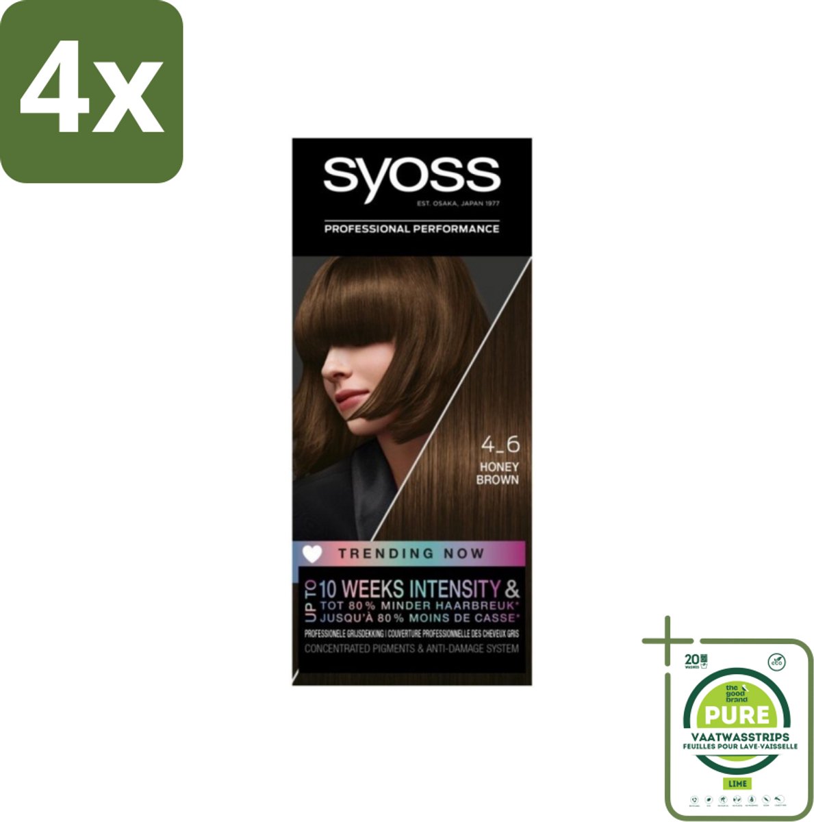 Syoss - Haarverf - 4-6 Honey Brown - 1 Haarkleuring - Voordeelverpakking - 4 stuks - Haarverf - Permanente haarkleuring