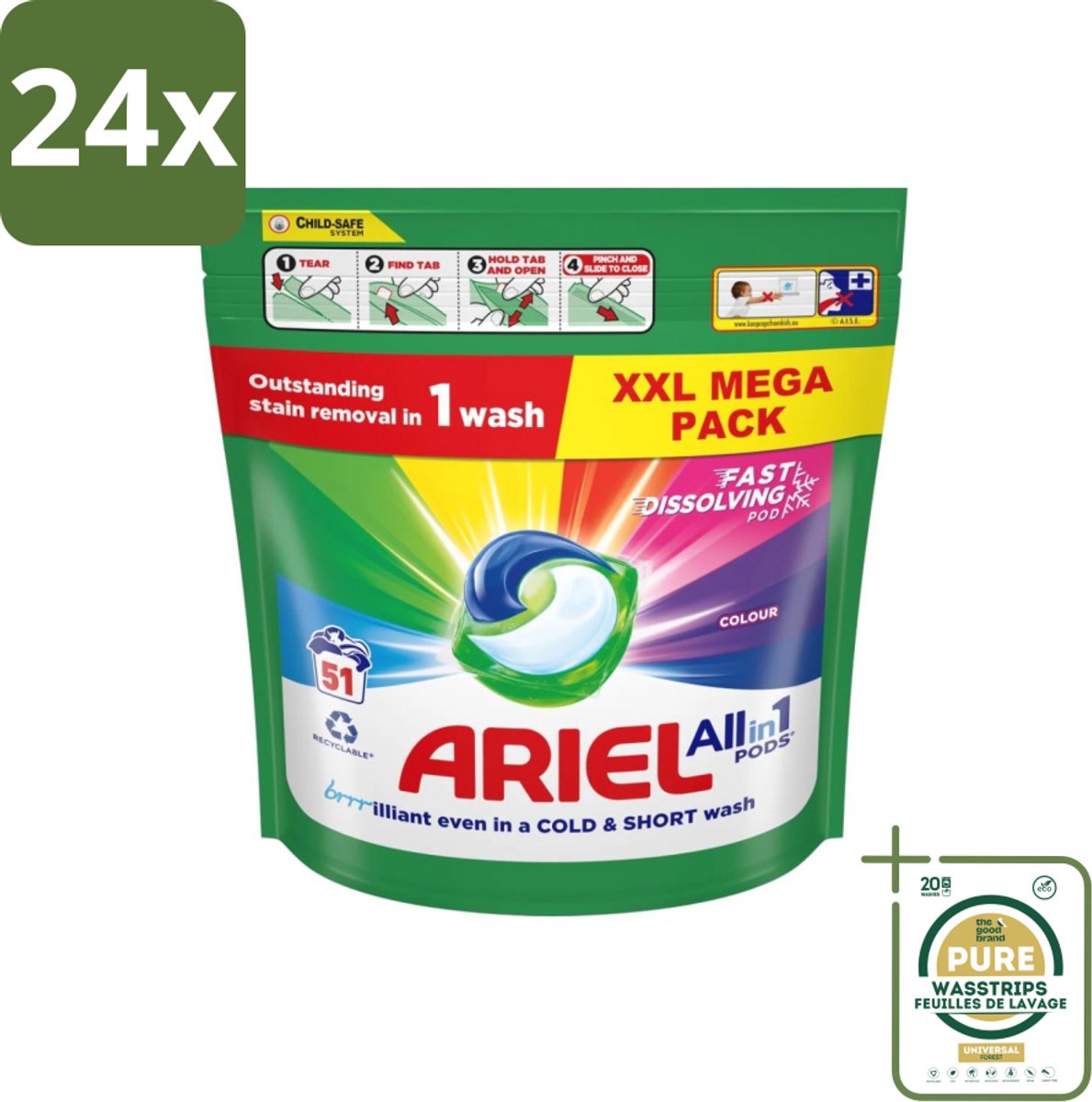 Ariel Color - Wasmiddelcapsules - All-in-1 Pods - Gekleurde Was - 51 Wasbeurten - Voordeelverpakking - 24 stuks - Ariel Color - Wasmiddel pods