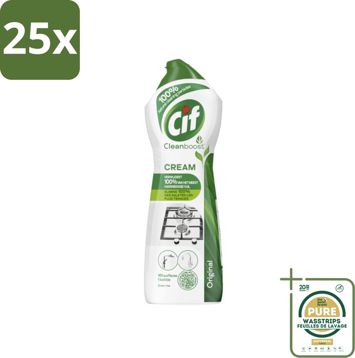 25 x Cif Cleanboost - Original - Poetsmiddel - 750 ml - Grootverpakking - Schoonmaakmiddel - Reinigingscrème - Hardnekkig Vuil - Vlekken Verwijderen - Streepvrij
