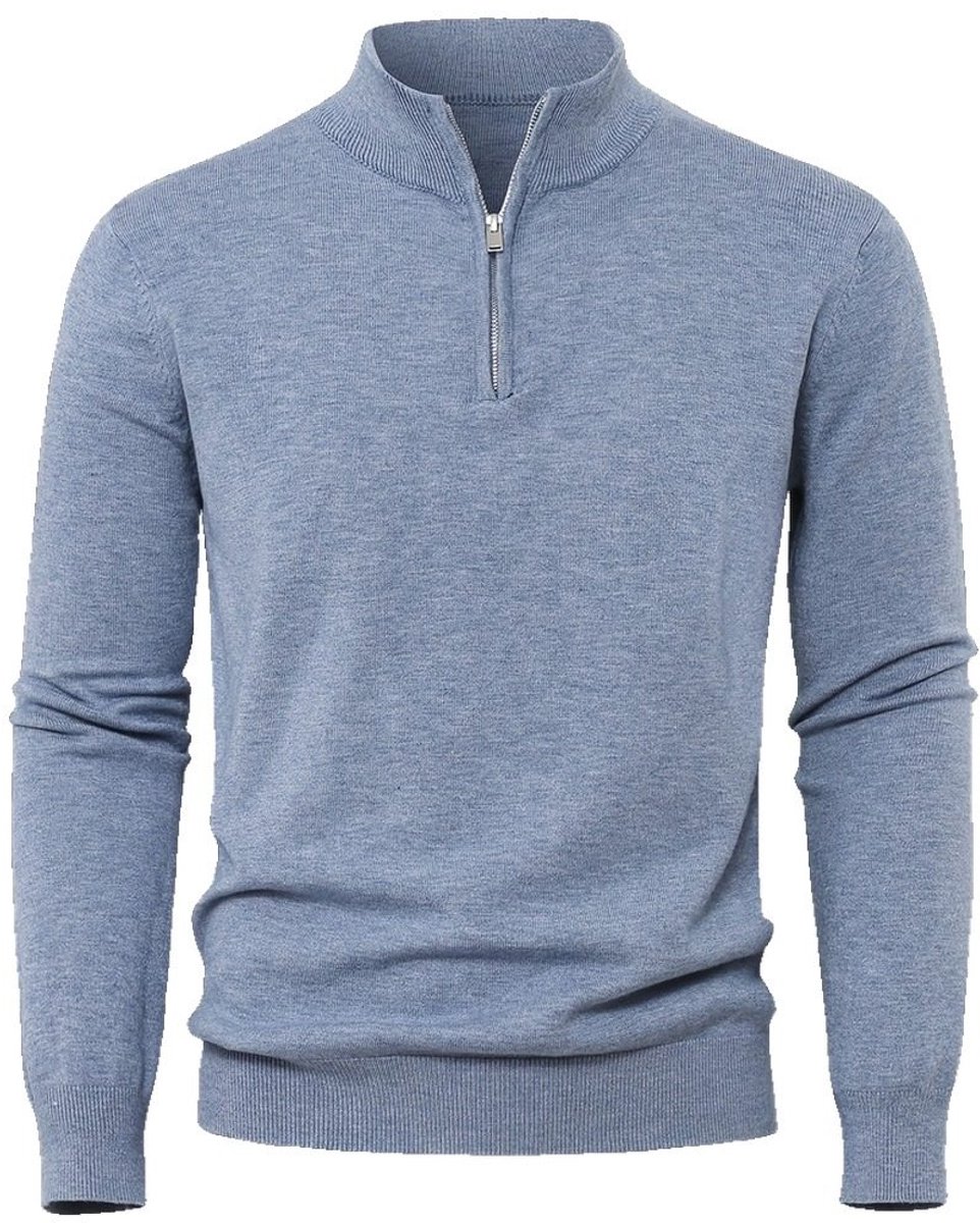 Currero Quarter Zip Heren Sweater Met Rits Jumper Quarterzip Hoodie Warme Trui Vest Lang Coltrui Blauw