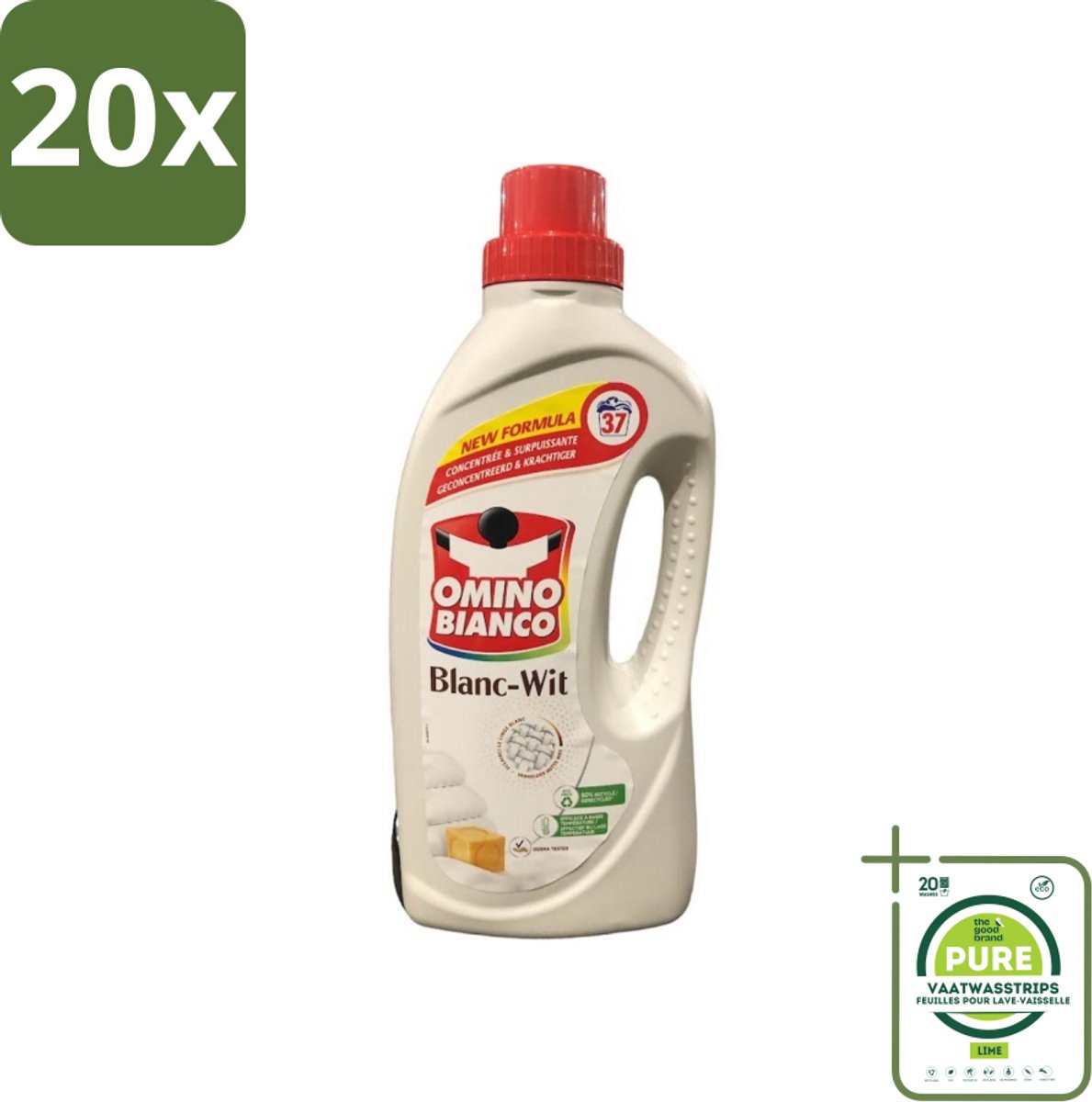 20 x Omino Bianco - Wasmiddel - Geconcentreerd & Krachtig - Witte Was - 37 Wasbeurten - Grootverpakking - Witte Was - Wasmiddel - Vlekken Verwijderen - Waskracht - Geconcentreerd