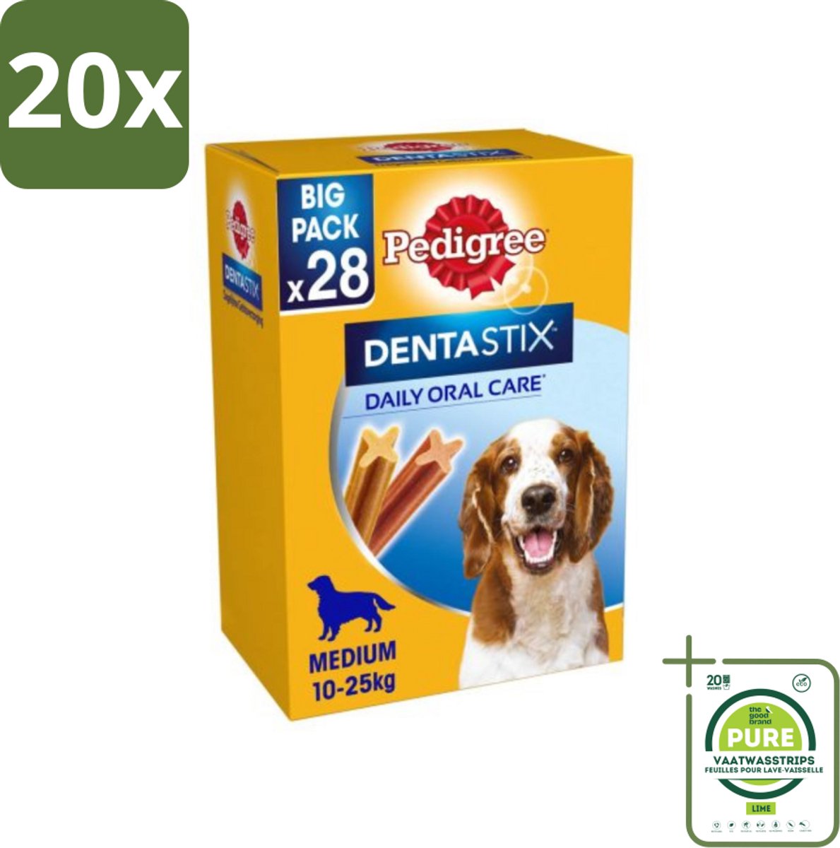 20 x Pedigree - Dentastix - Medium - Multipack - 28 Stix - 720 Gram - Grootverpakking - Hondensnacks - Tandenpoetsen - Gebitsgezondheid - Tandplak - Tandsteen
