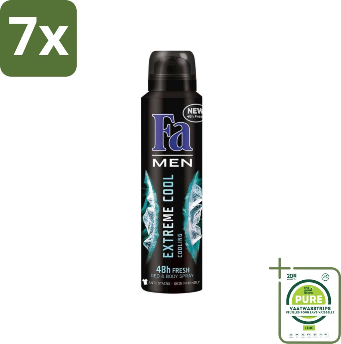 7 x Fa Men - Extreme Cool - Deodorant Spray - Coolend - 150 ml - Grootverpakking - Mannen Deodorant - Deodorant Spray - Koele Geur - Frisse Geur - Langdurige Bescherming