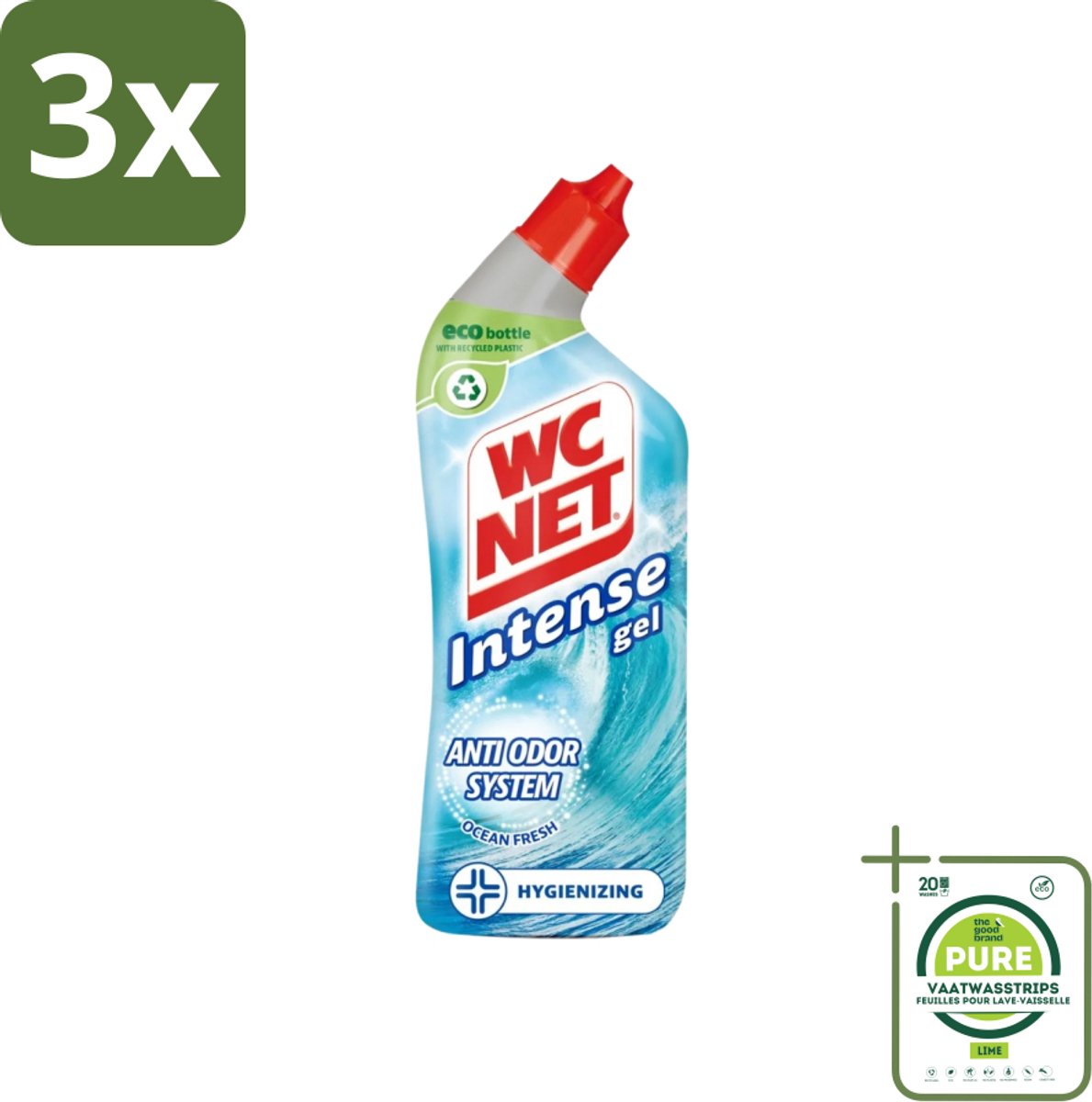 3 x WC Net - Toiletreiniger - Gel - Ocean Fresh - Verwijderd Geuren - 750 ml - Grootverpakking - Toilet Schoonmaak - Wc Reiniger - Geurverwijderaar - Ocean Fresh - Langdurige Geur