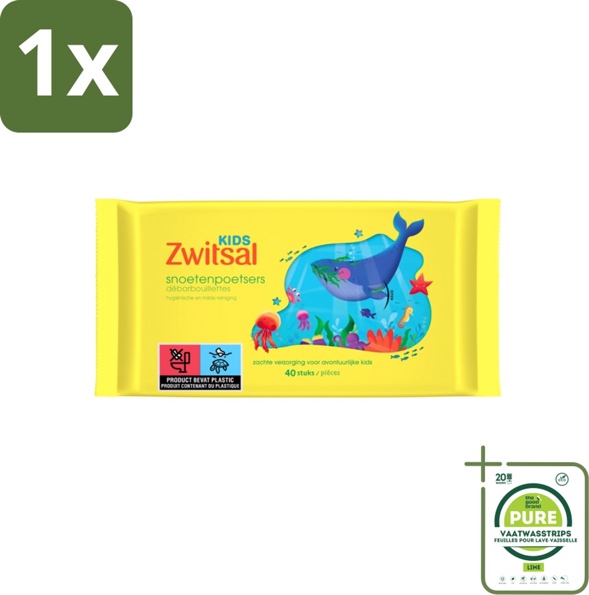 1 x Zwitsal Kids - Snoetenpoetsers - Voor Handjes en Snoetjes - 40 Doekjes - Zwitsal Kids - Snoetenpoetsers - Babydoekjes - Babyhuid - Zachte Doekjes