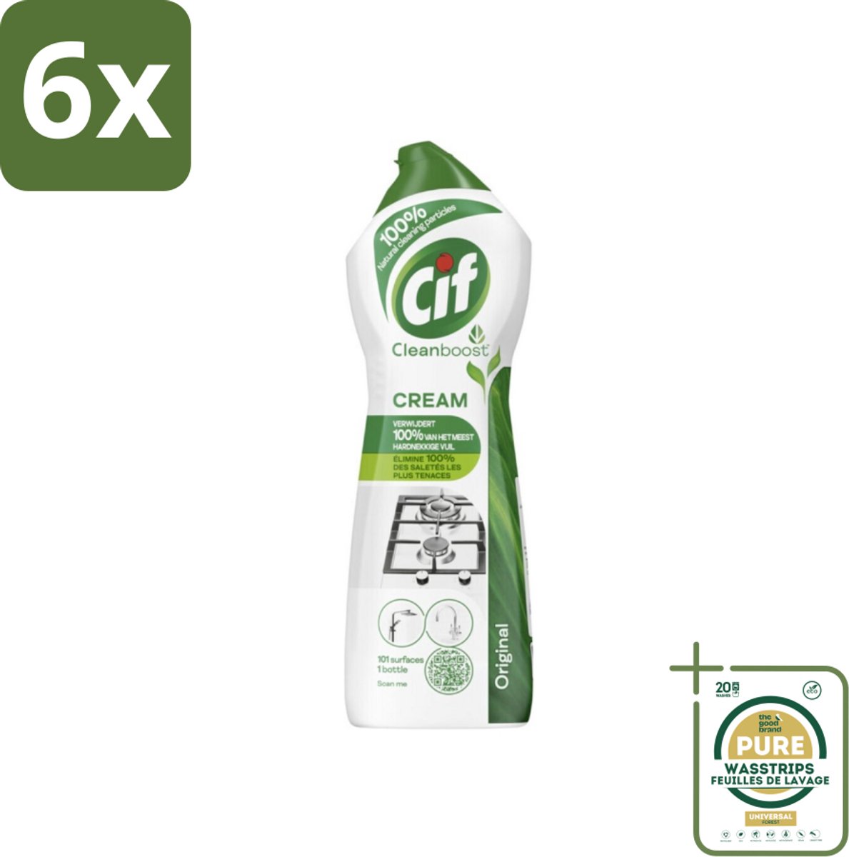 Cif Cleanboost - Original - Poetsmiddel - 750 ml - Voordeelverpakking - 6 stuks - Badkamervreiniger - Hardnekkig vuil