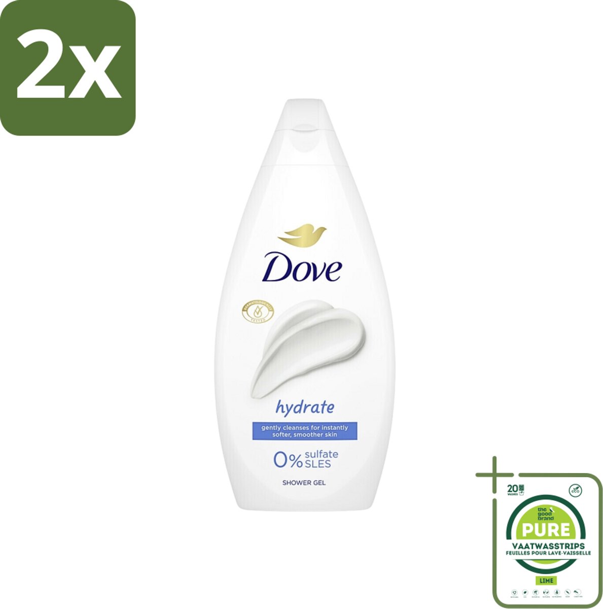 Dove Hydrate - Douchegel - Sulfaatvrij - 250 ml - Voordeelverpakking - 2 stuks - Douchegel - Hydratatie