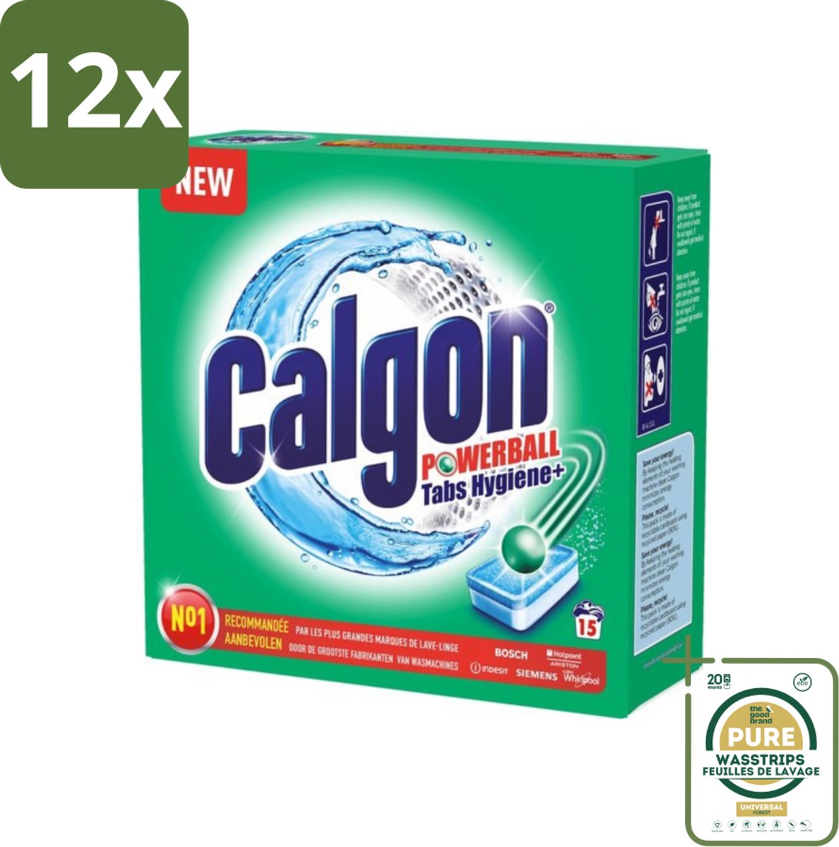 Calgon - Wasmachinereiniger - Tegen Kalk - 15 Tabletten - Voordeelverpakking - 12 stuks - Wasmachine tabletten - Wasmachine onderhoud