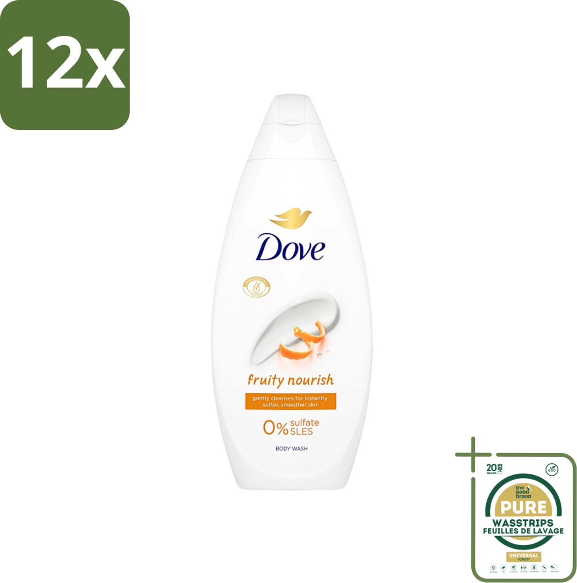 Dove Fruity Nourish - Douchegel - Sulfaatvrij - 250 ml - Voordeelverpakking - 12 stuks - Fruity Nourish - Hydraterend