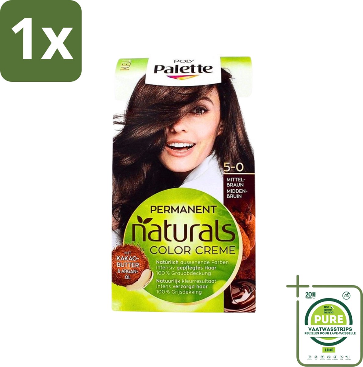 1 x Poly Palette - Haarverf - Middenbruin 5-0 - 115ml - Haarverf - Permanente Haarverf - Middenbruin - Grijsdekking - Cacaoboter