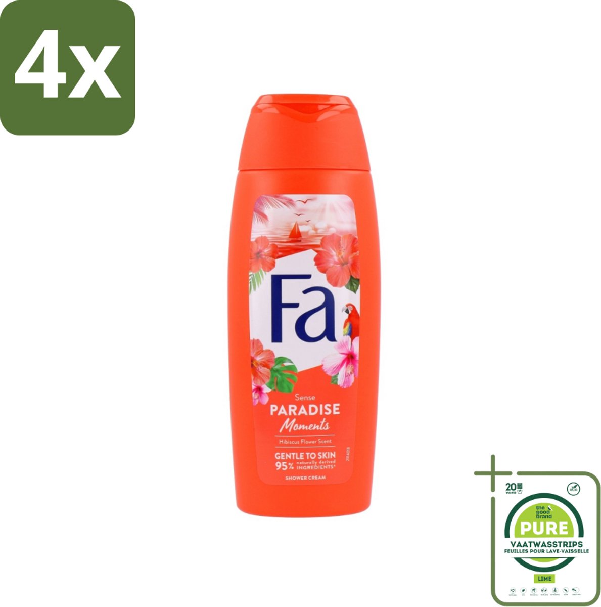 Fa - Paradise Moments - Douchecrème - Hibiscusbloem - 250 ml - Voordeelverpakking - 4 stuks - Douchecrème - Hibiscus
