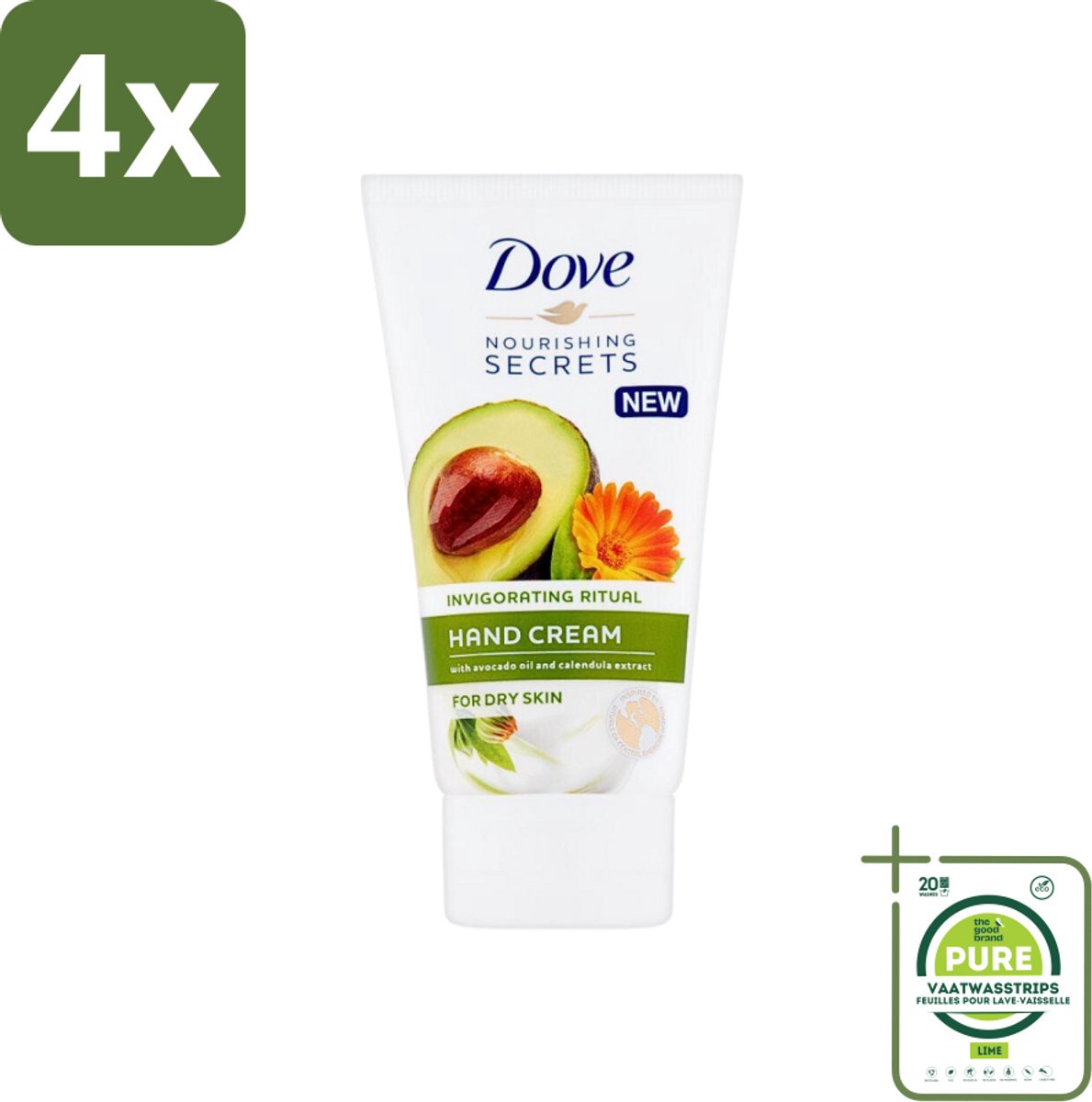Dove Nourishing Secrets - Handcrème - Avocado olie & Goudsbloem extract - Droge huid -75 ml - Voordeelverpakking - 4 stuks - Handcreme - Avocado