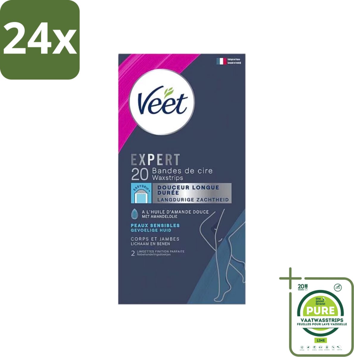 Veet Expertn - Ontharingsstrips - Lichaam & benen - Normale huid - 20 Strips - Voordeelverpakking - 24 stuks - Veet ontharingsstrips - Ontharen benen