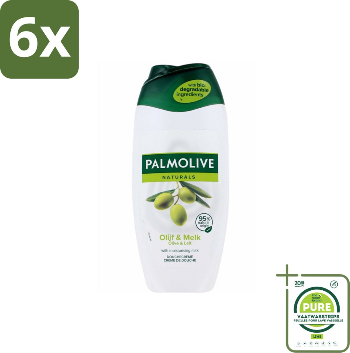 Palmolive - Naturals - Douchecréme - Olijf & Melk - Natuurlijke ingrediënten - 250 ml - Voordeelverpakking - 6 stuks - Douchecrème - Olijf