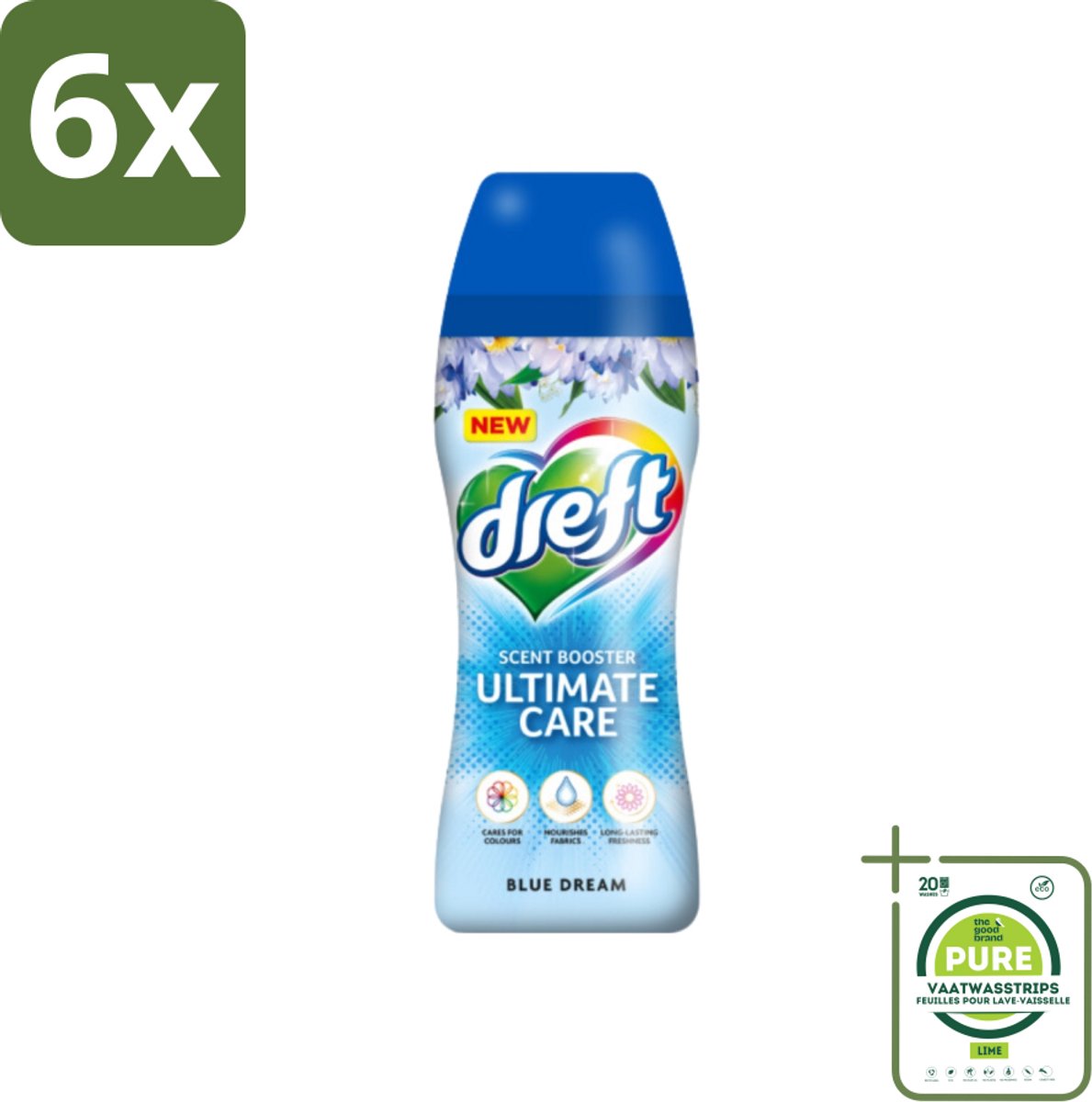 Dreft - Ultimate Care - Wasverzachter - Geurbooster - Gekleurde Was - Blauwe Droom - 15 Wasbeurten - Voordeelverpakking - 6 stuks - Wasverzachter - Geur